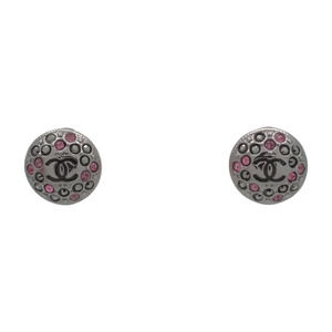 6462 - Chanel Coco Button Earrings Silver